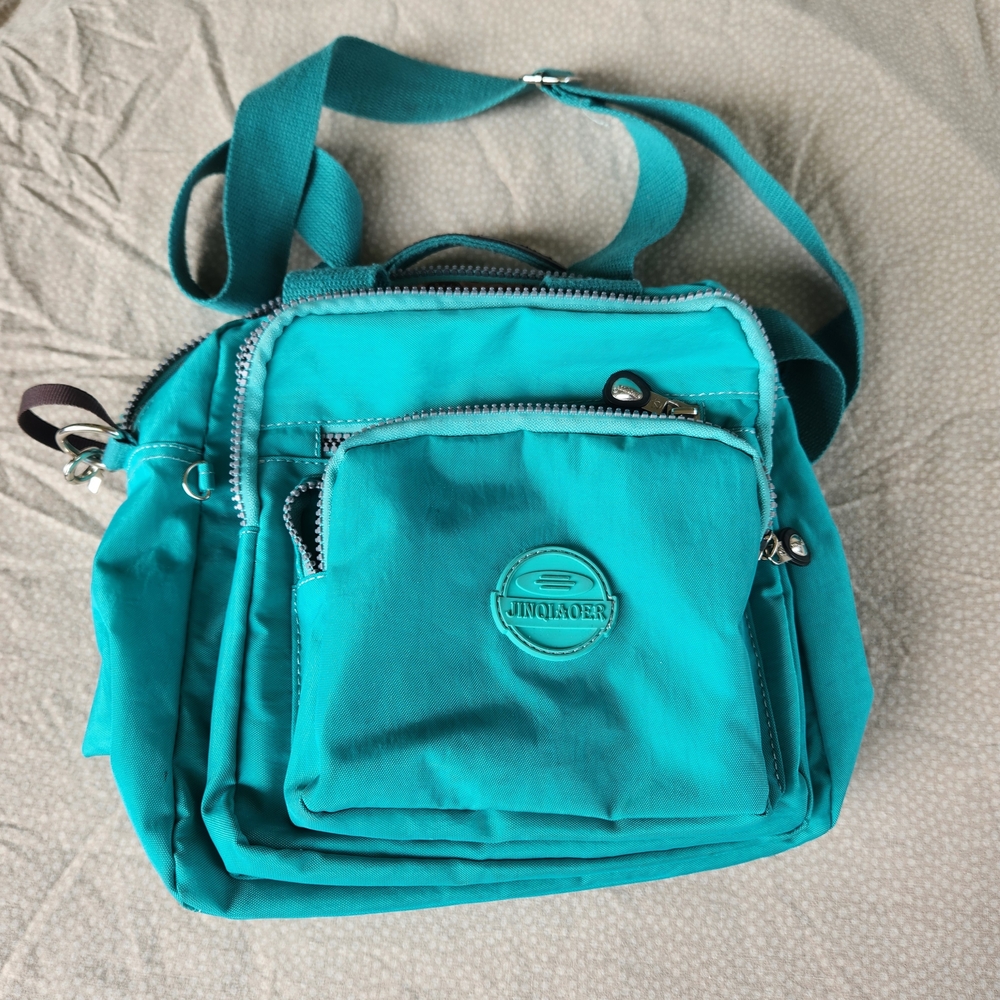 JINQIAOER Teal Multi-pocket Crossbody‎ Bag Washable